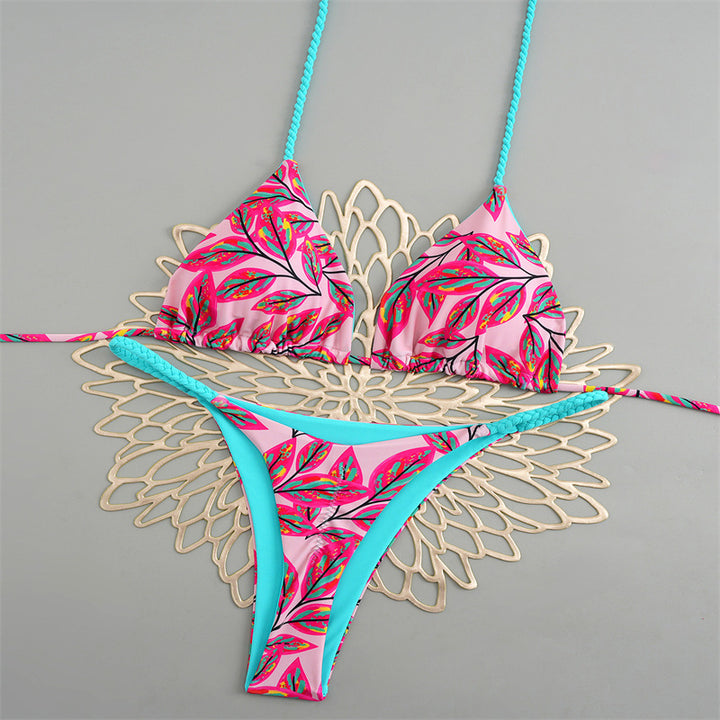 Damen Triangelbikini mit buntem Muster und verstellbaren Trägern Drune