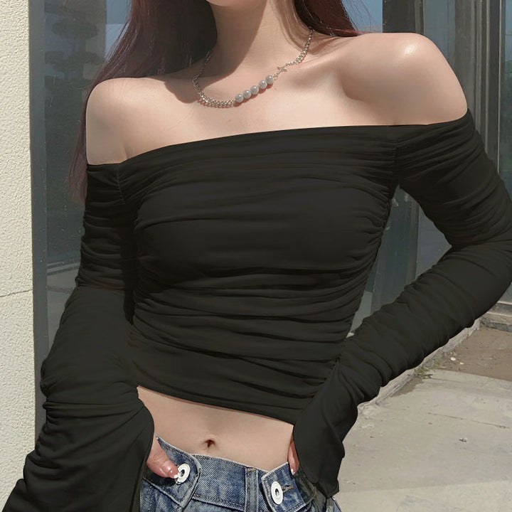 Damen Off-Shoulder Langarmoberteil mit Rüschen Drune