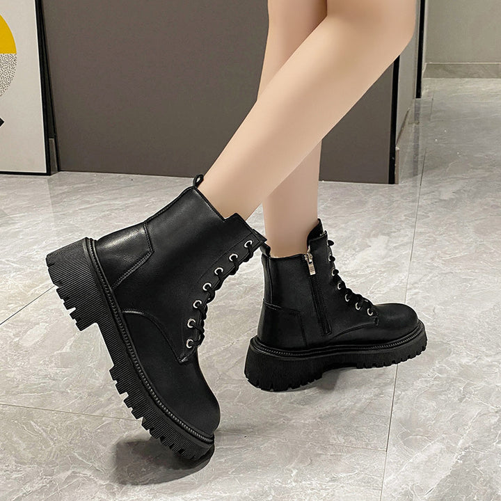 Damen Gefütterte Schnür-Bikerboots mit dicker Profilsohle Drune