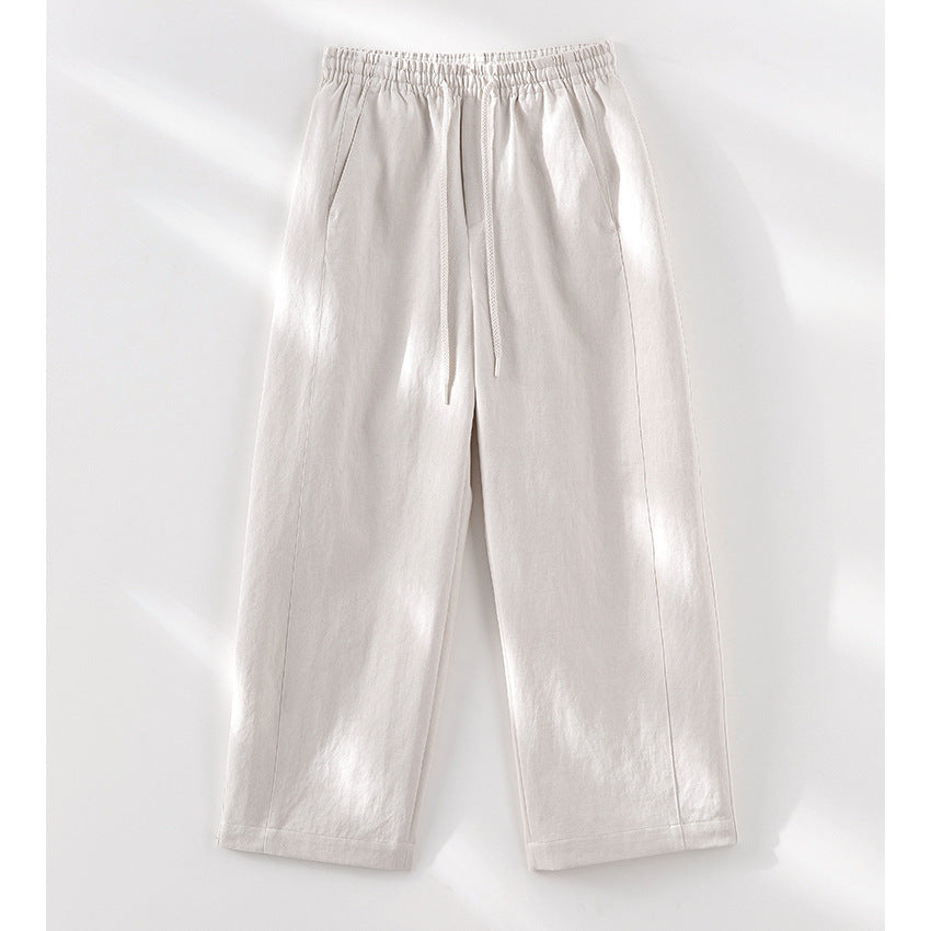 Damen Weite High‑Waist Leinenmix-Hose mit elastischem Bund und Kordelzug Drune