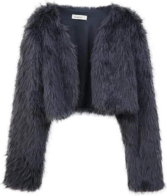 Damen Flauschige Kurzjacke mit offenem Schnitt Drune