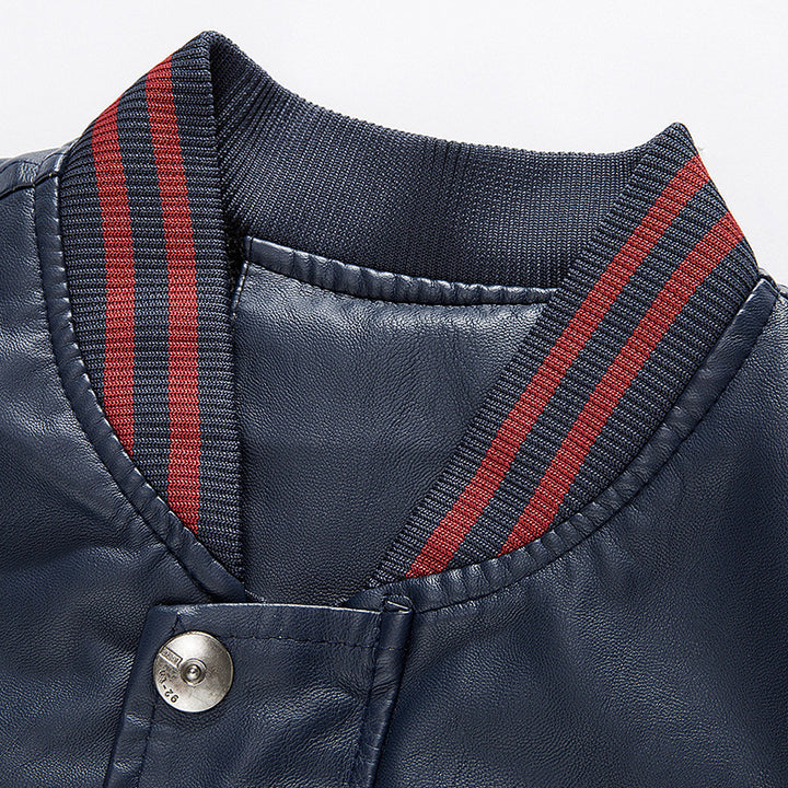 Herren nan Varsity-Lederjacke im College‑Stil mit gesticktem Logopatch, kontrastärmel‑Design und gerippten Bündchen Drune