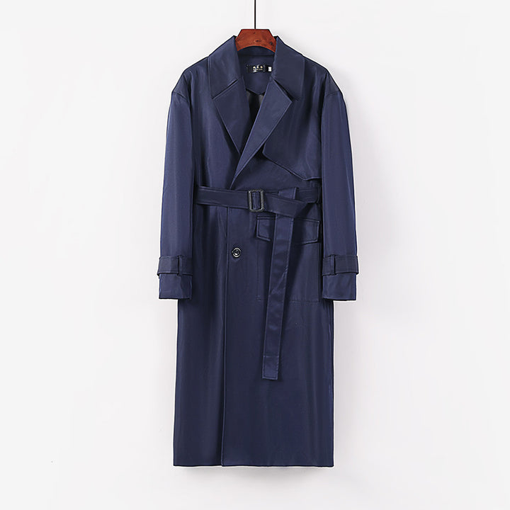 Damen Langer taillierter Trenchcoat mit Bindegürtel und weitem Schalkragen Drune
