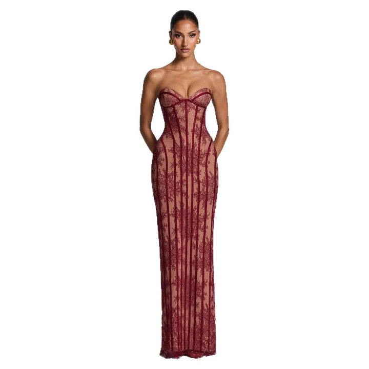 Damen figurbetontes Spitzenkleid mit Bustier-Oberteil und eleganten Details Drune