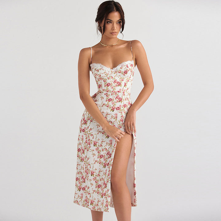 Damen Blumenkleid mit Spitze Drune