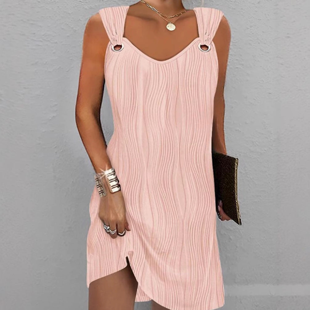 Damen nan figurumspielendes Jerseykleid mit Wellenstruktur Ringträgern und seitlichem Schlitz Drune