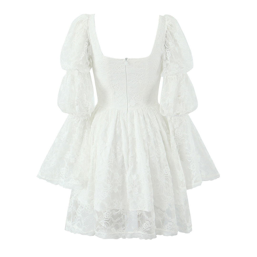 Damen luftiges Spitzenkleid mit voluminösen Puffärmeln Drune
