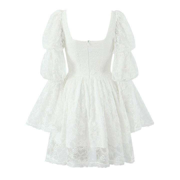 Damen luftiges Spitzenkleid mit voluminösen Puffärmeln Drune