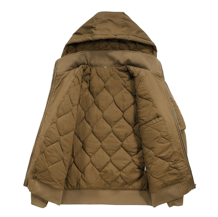 Herren Isolierte Kapuzen‑Bomberjacke mit gesteppter Thermofütterung und Ärmel‑Utilitytasche Drune