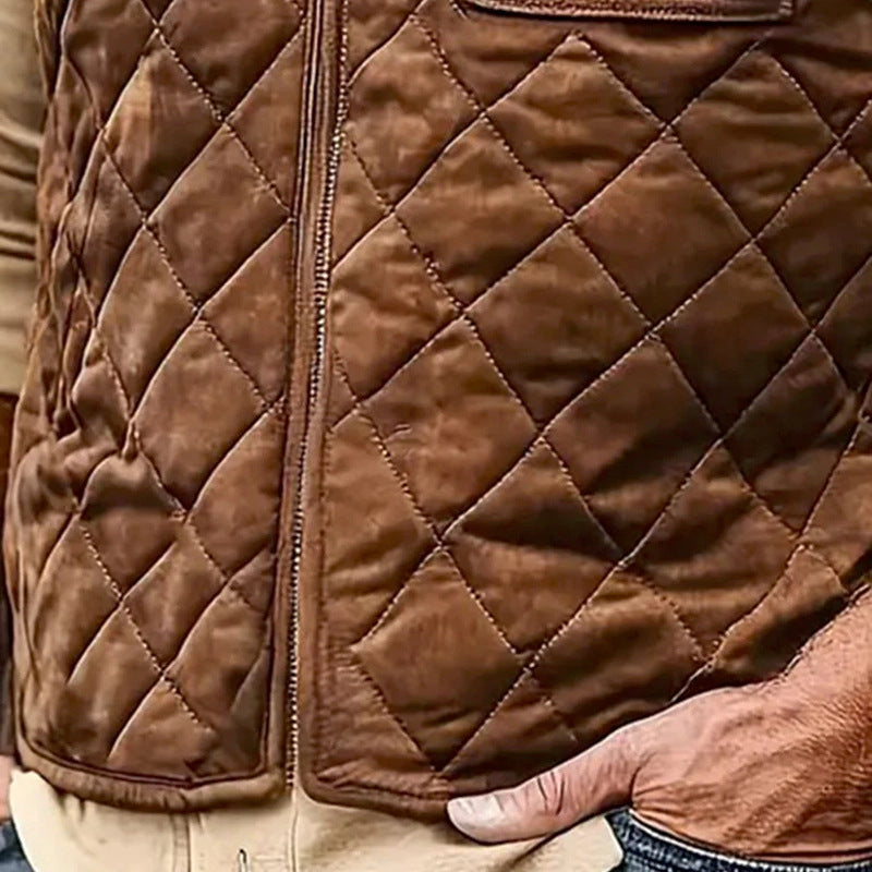 Herren gesteppte Wildlederoptik Weste mit Stehkragen und aufgesetzter Brusttasche Drune
