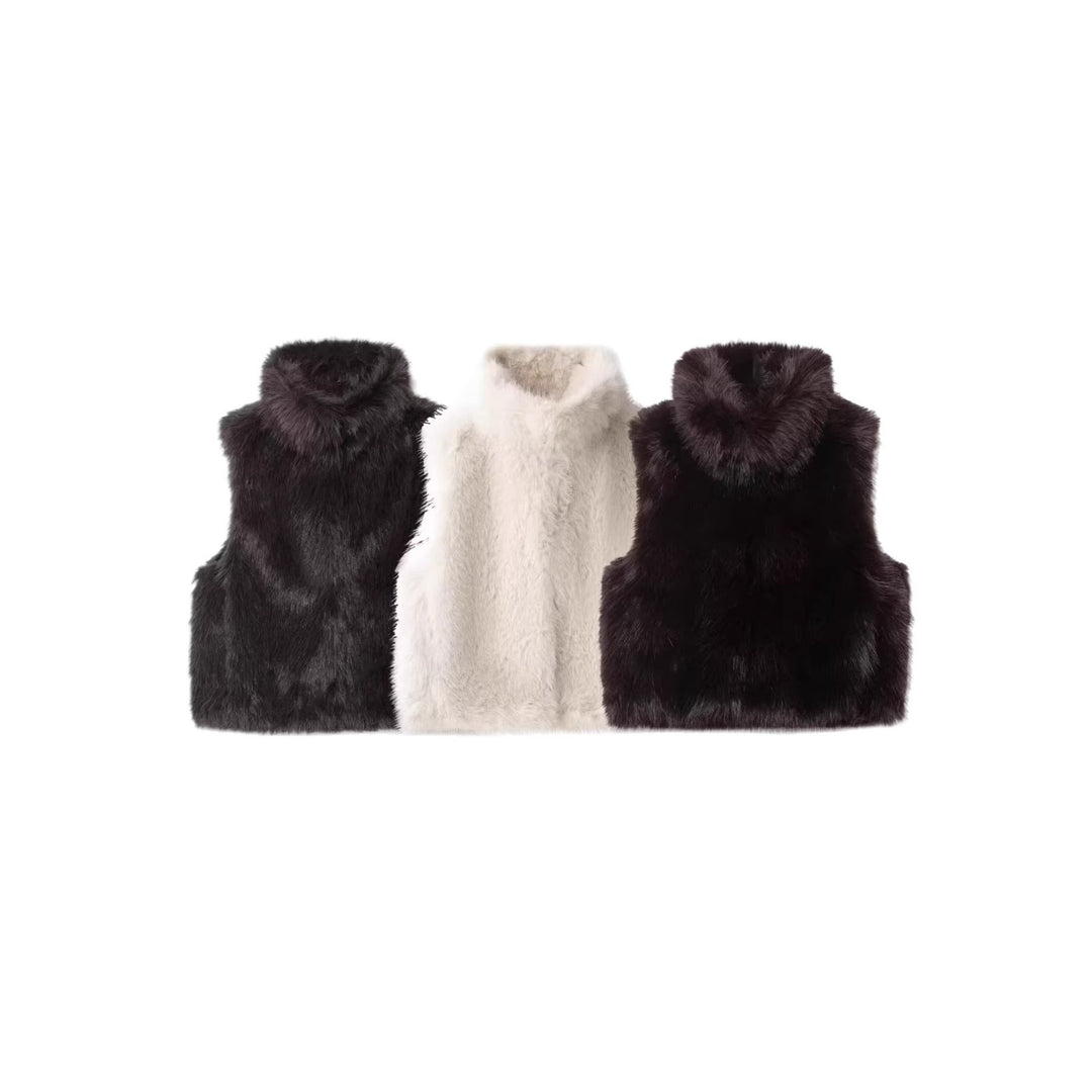Damen Ärmellose Teddy‑Plüschweste mit hohem Stehkragen und dichtem Hochflor Drune