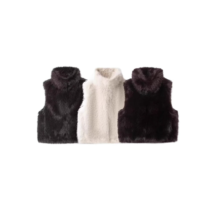 Damen Ärmellose Teddy‑Plüschweste mit hohem Stehkragen und dichtem Hochflor Drune