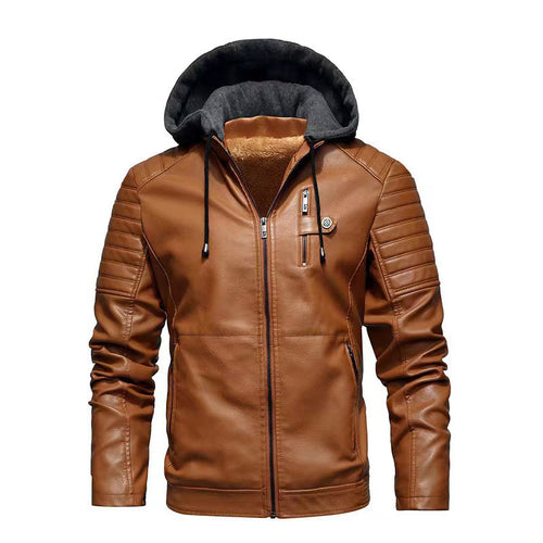 Herren Lederjacke mit abnehmbarer Kapuze Drune