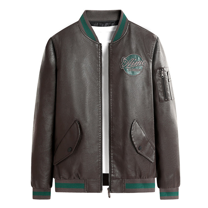 Herren Modische Kunstleder-Bomberjacke mit praktischen Taschen Drune