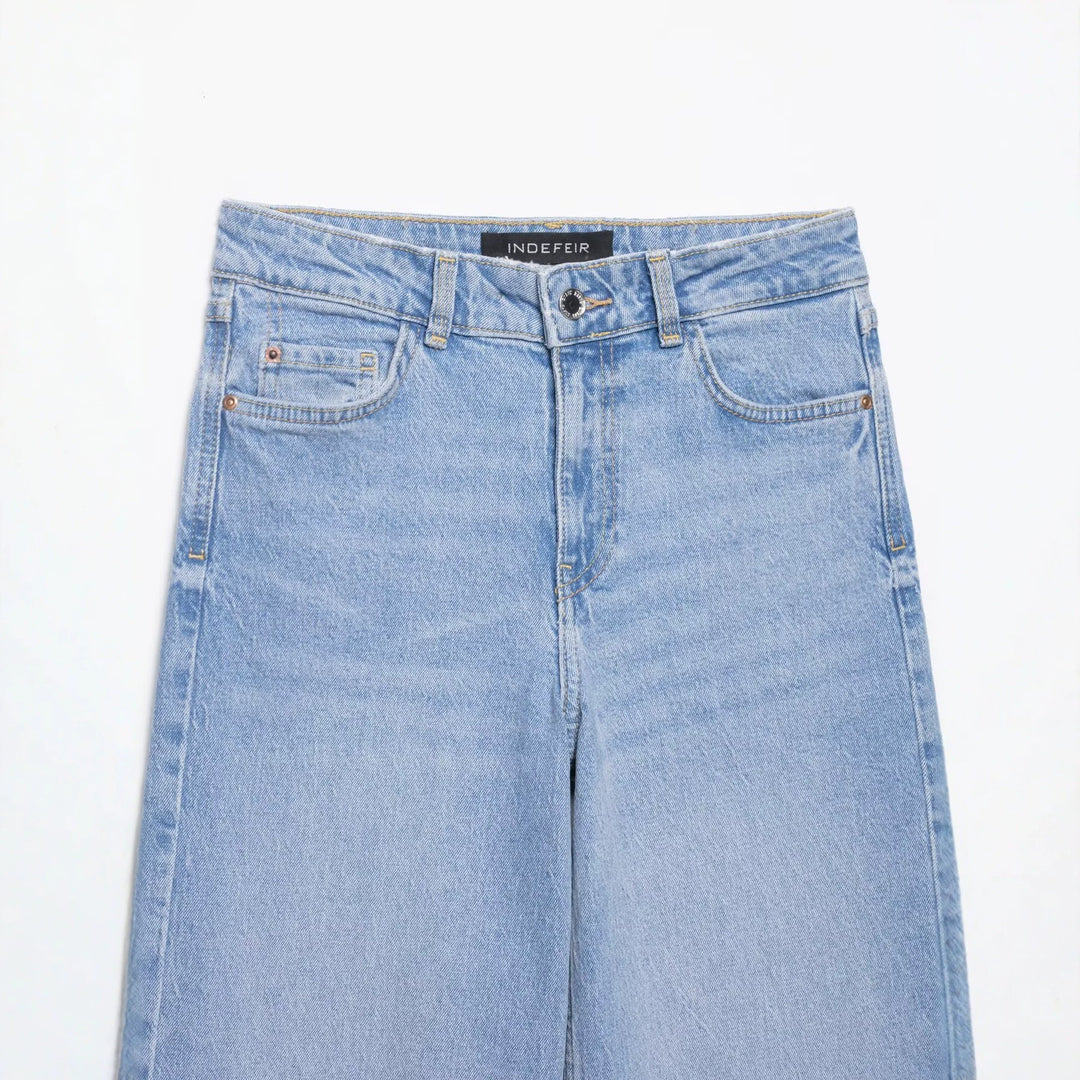 Damen Hochtaillierte weite Denim-Jeans mit klassischem Taschen-Design und geradem Saum Drune