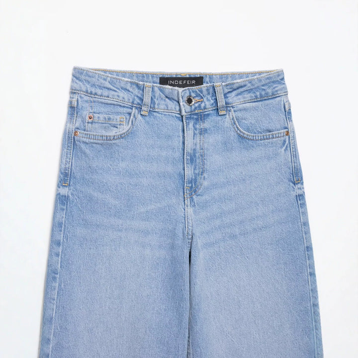 Damen Hochtaillierte weite Denim-Jeans mit klassischem Taschen-Design und geradem Saum Drune