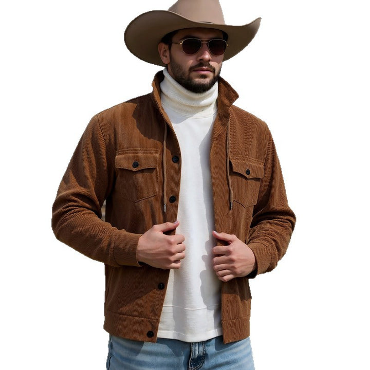 Herren nan gerippte Cord-Überhemdjacke mit Kapuze, Brustklappen und durchgehender Knopfleiste Drune