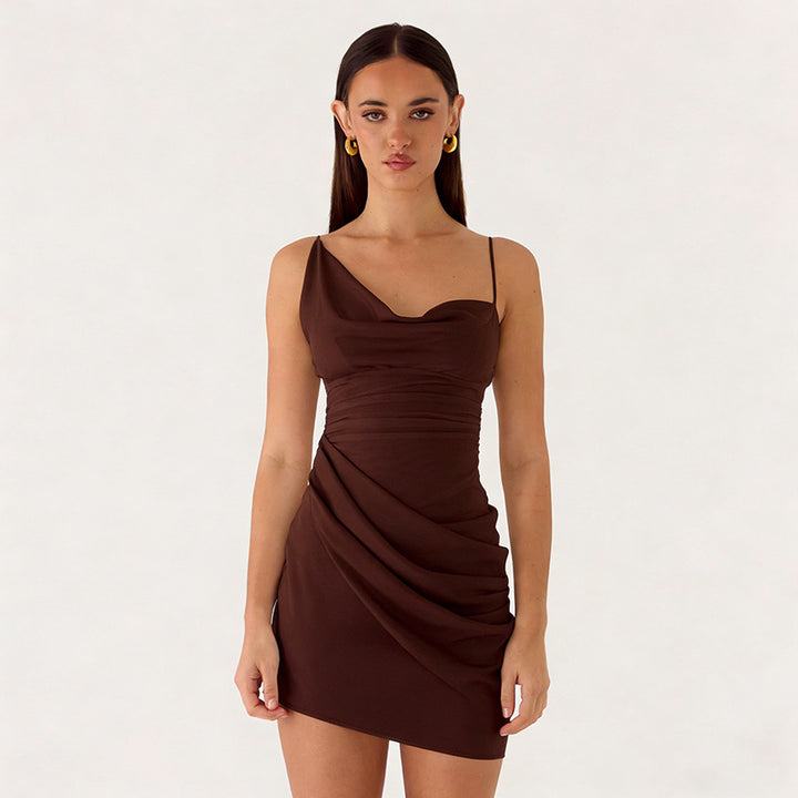Damen Mini-Party Kleid mit asymmetrischem Ausschnitt und Taillierung Drune
