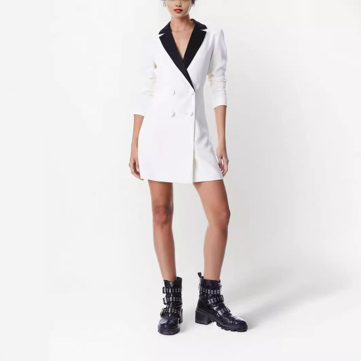 Damen Zweireihiges Blazerkleid-Minikleid mit Kontrast-Schalkragen Drune