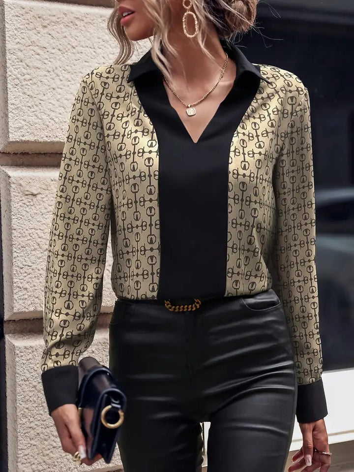 Damen Bluse mit modernem Mustermix und elegantem V-Ausschnitt Drune