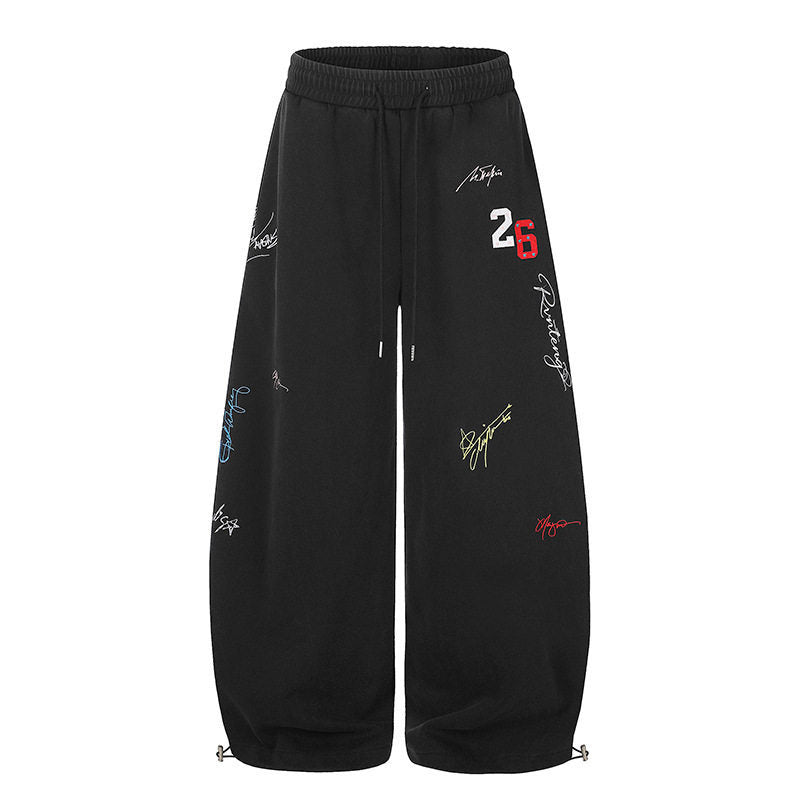 Damen Extraweite Palazzo-Sweathose mit Tunnelzugbund, Stickdetails und verstellbarem Saum Drune