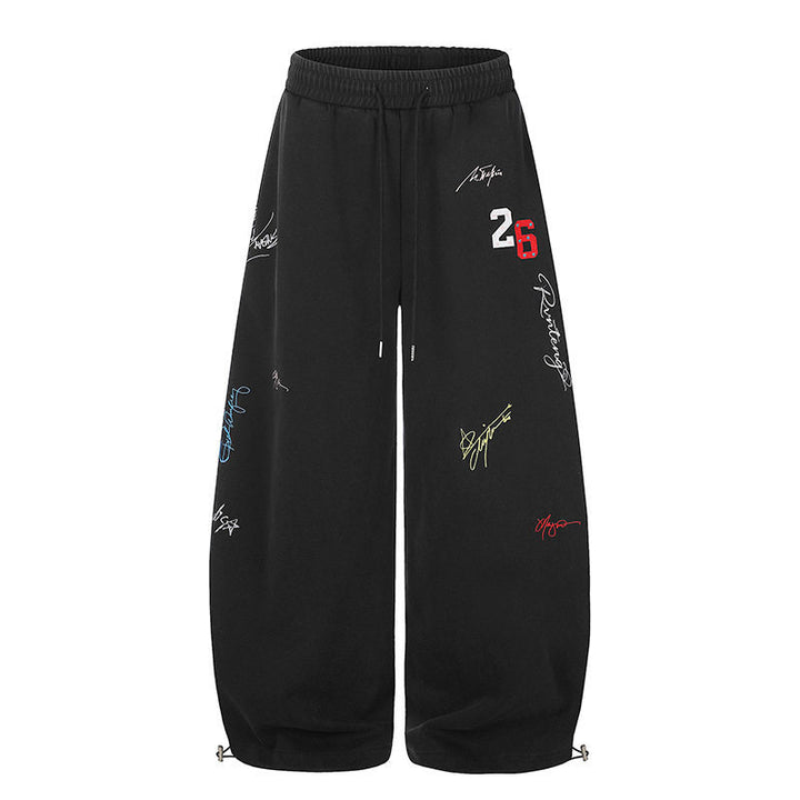Damen Extraweite Palazzo-Sweathose mit Tunnelzugbund, Stickdetails und verstellbarem Saum Drune