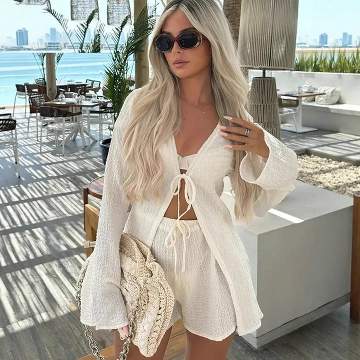 Damen Strick-Set mit lässiger Shorts und durchgehendem Reißverschluss Drune
