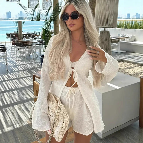 Damen Strick-Set mit lässiger Shorts und durchgehendem Reißverschluss Drune