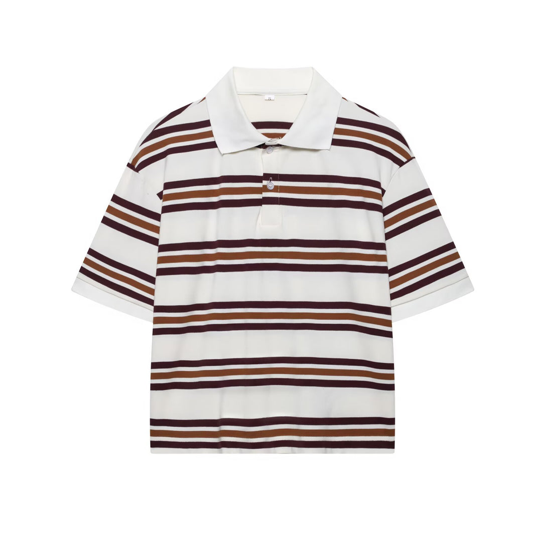 Damen Lässiges Langarm-Poloshirt mit Streifenmuster und Rippbündchen Drune