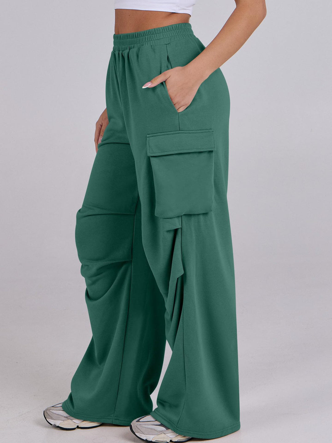 Damen lässige Cargo-Hose mit elastischem Bund und weiten Beinen Drune