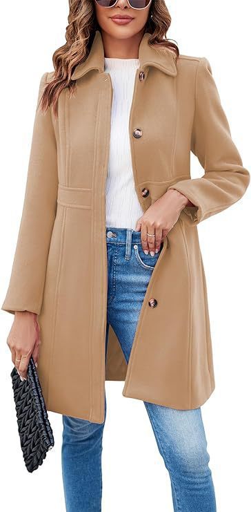 Damen klassischer Wollmantel mit modischem Schnitt und funktionalen Details Drune