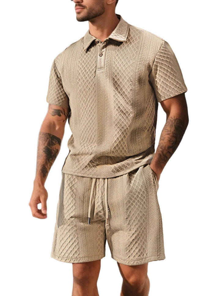 Herren nan strukturiertes Poloshirt- und Bermudashorts-Set aus gesteppter Baumwollmischung Drune