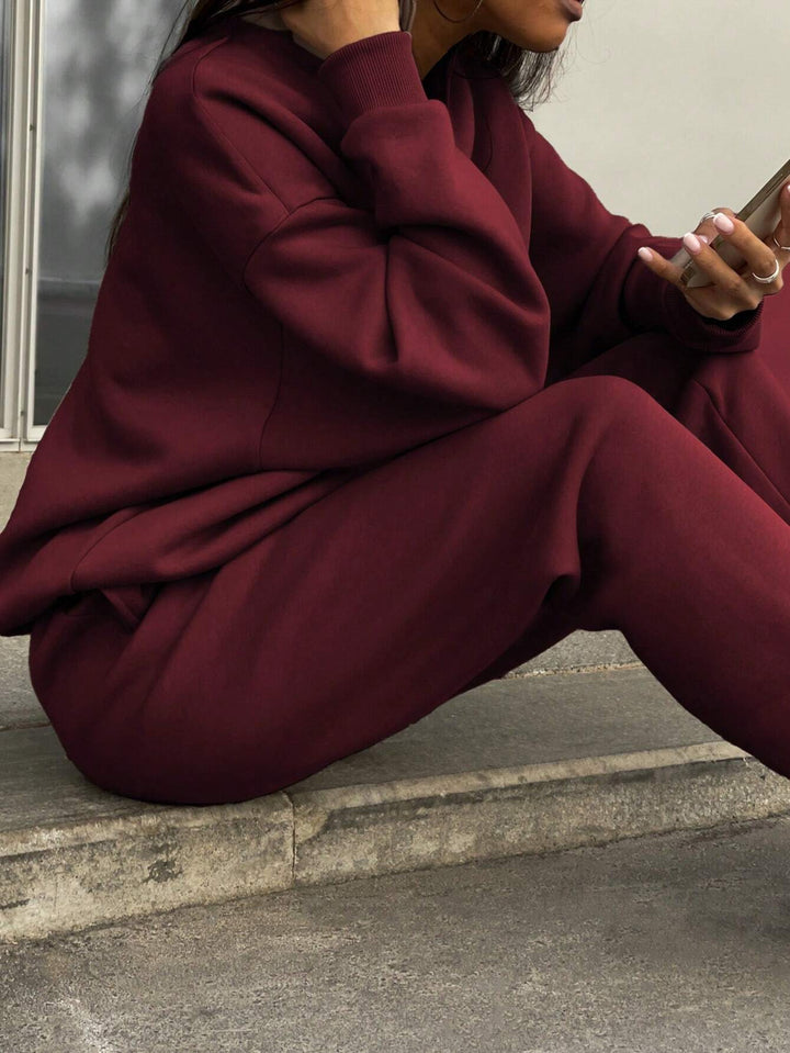 Damen nan weiches Lounge-Set mit weitem Sweatpullover und taillenhoher Jogginghose Drune