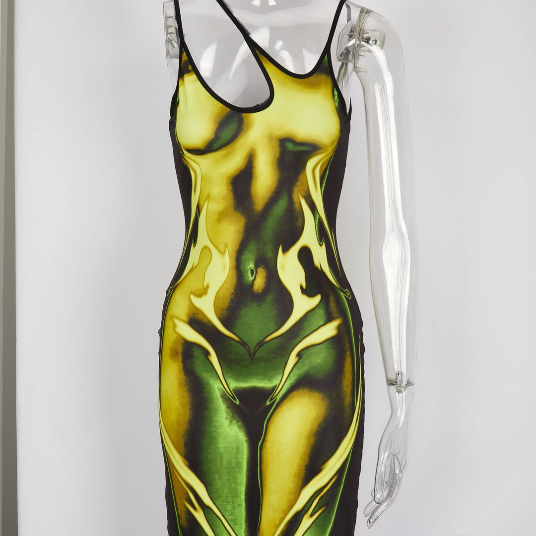 Damen Körperbetontes Kleid mit einzigartigem Grafikdesign Drune