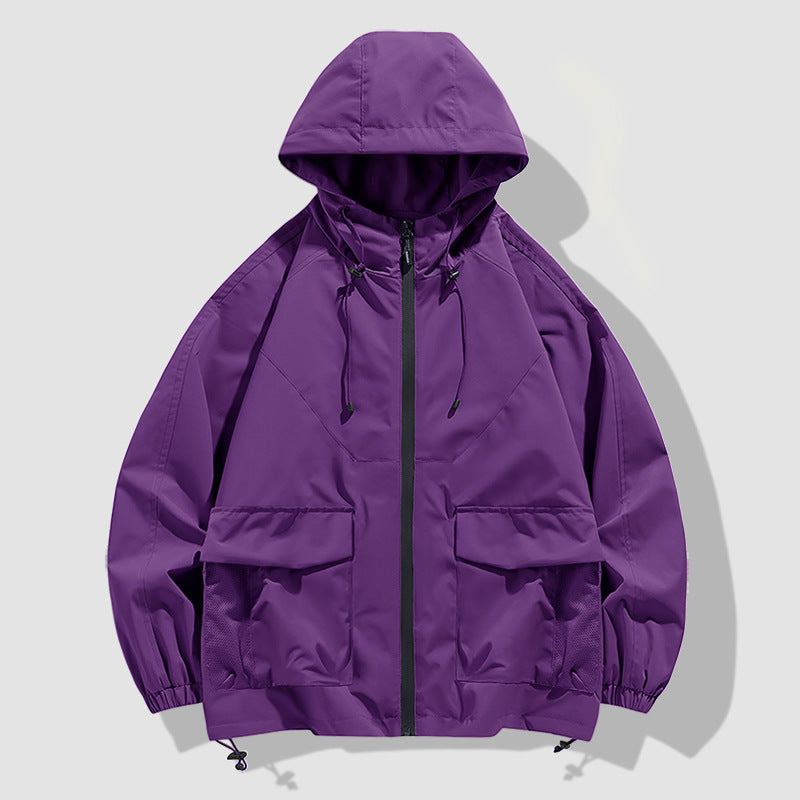 Herren Oversize Kapuzen-Windbreaker mit Multi‑Taschen, Mesh‑Einsätzen und Kordelzug Drune