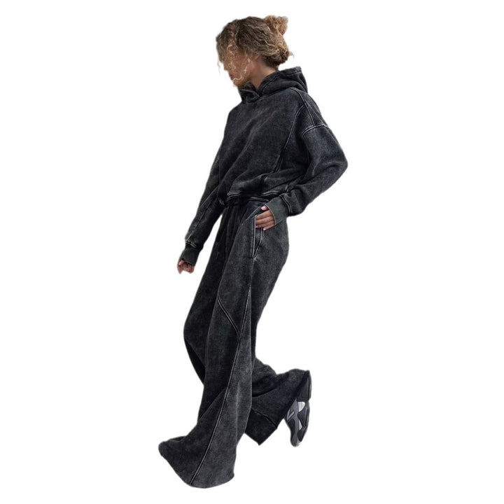 Damen Urbanes Loungewear-Set mit cropped Hoodie und weiten Hosen Drune
