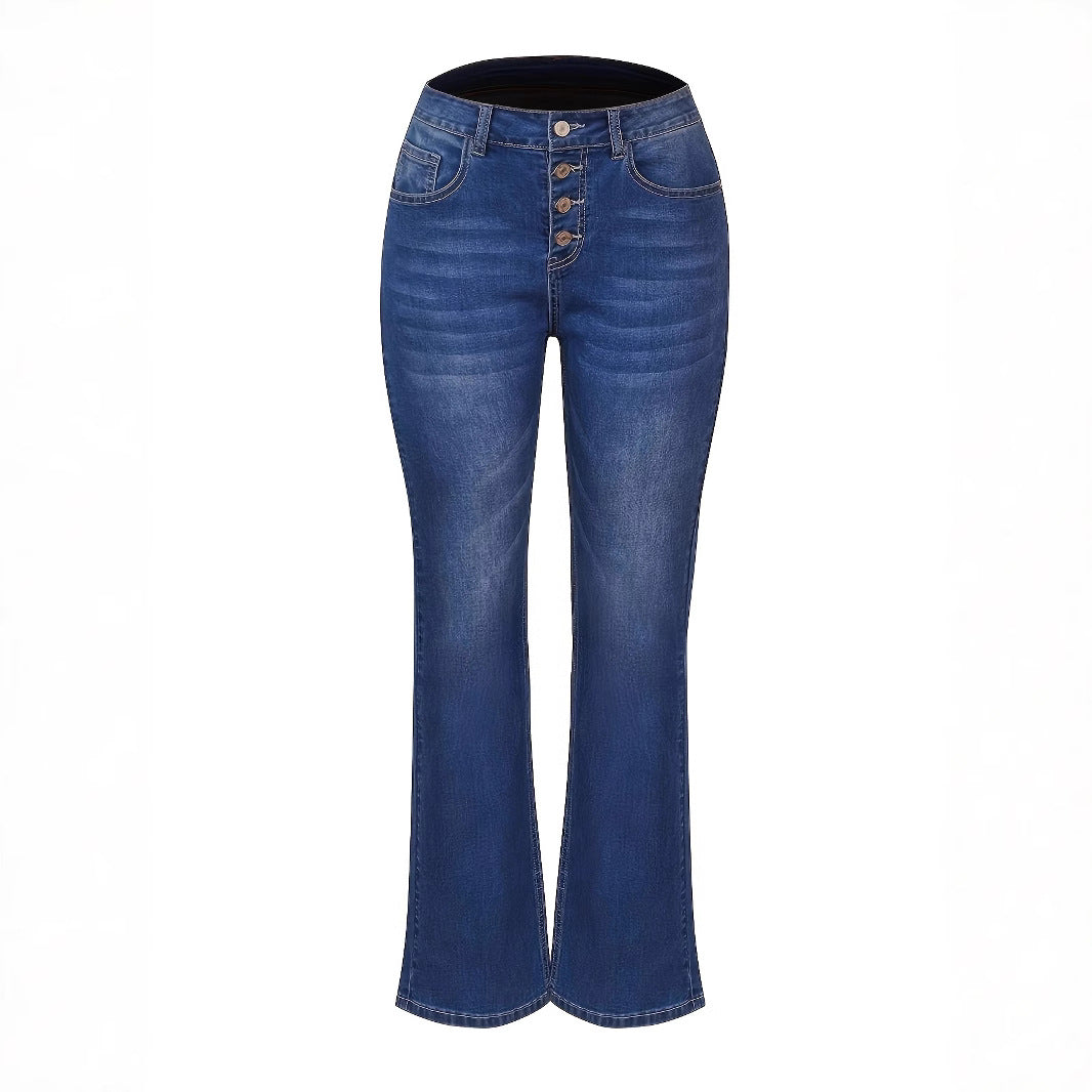 Damen Hochtaillierte Button‑Fly Flared‑Jeans mit sculptender Mittelnaht Drune