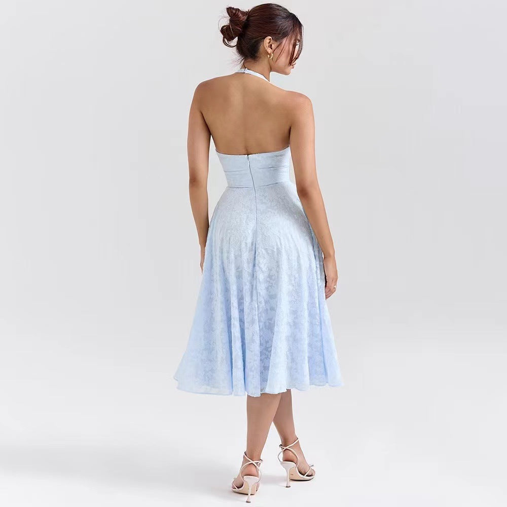 Damen Elegantes Midikleid mit tiefem V-Ausschnitt und schwingendem Rock Drune