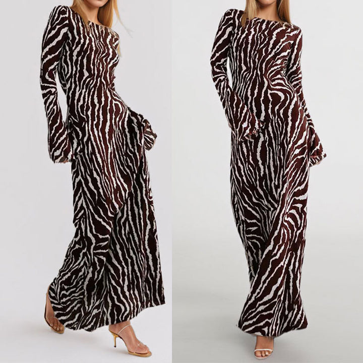 Damen Langes Maxikleid mit tierischem Muster und schimmerndem Stoff Drune