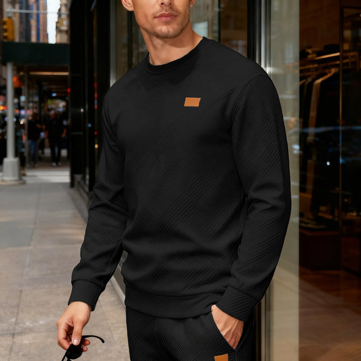 Herren nan strukturierter Baumwollstrickpullover mit Rautenstruktur, Rundhalsausschnitt und elastischen Bündchen Drune