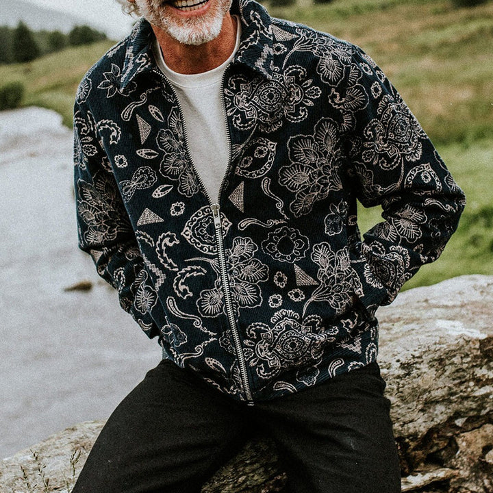 Herren Zip-Jacke mit floralem Design und praktischen Taschen Drune