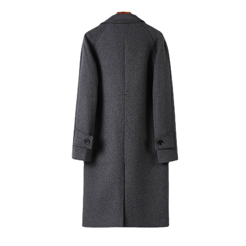 Herren Maxilanger Wollmantel mit cleanem Schnitt, schmalem Revers und innenliegendem Futter Drune