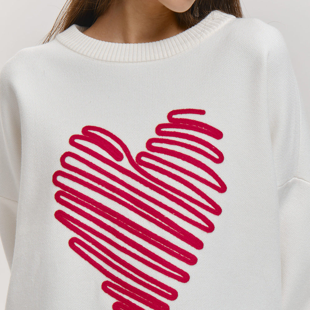 Damen Oversized Pullover mit Herzmuster Drune