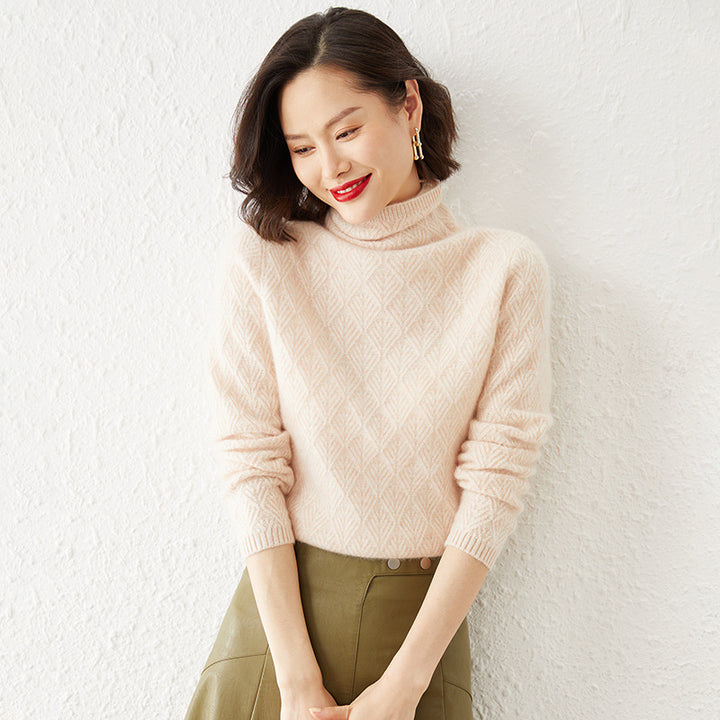 Damen Luxuriöser Mohair‑Mix Rollkragenpullover mit diamantgewDruneter Ajourstruktur Drune
