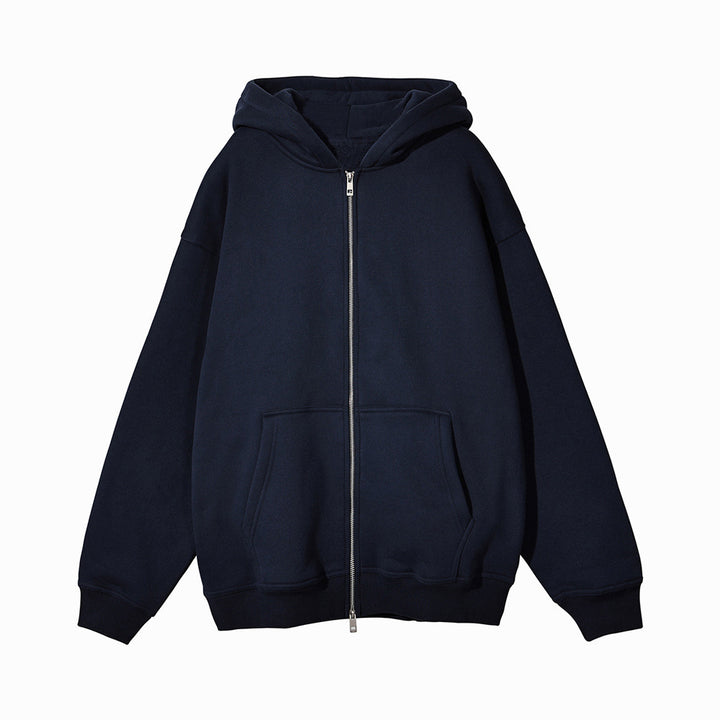 Unisex nan lässige Kapuzenjacke mit robustem Metall-Reißverschluss doppellagiger Kapuze und tiefen Känguru-Eingrifftaschen Drune