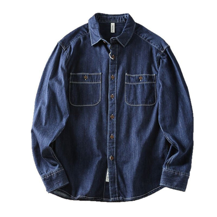 Herren Klassisches Denim-Hemd mit Brusttaschen Drune