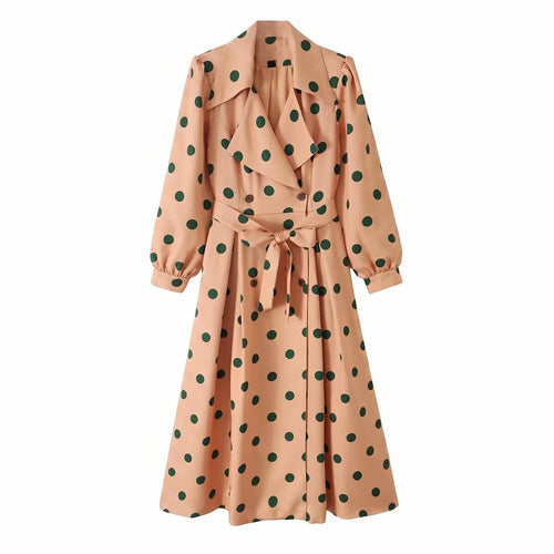 Damen Trenchcoat-Midikleid mit Taillengürtel, Doppelreihe und Puffärmeln Drune