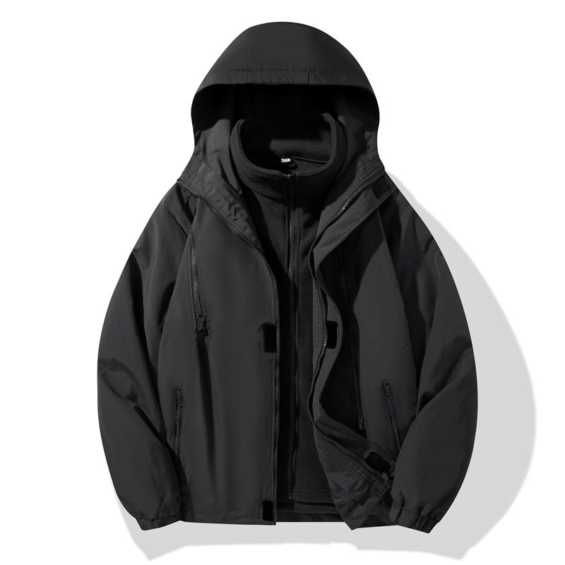 Herren Zweiteilige Hybrid-Kapuzenjacke mit integrierter Fleece-Innenlage und verdeckten Reißverschlüssen Drune