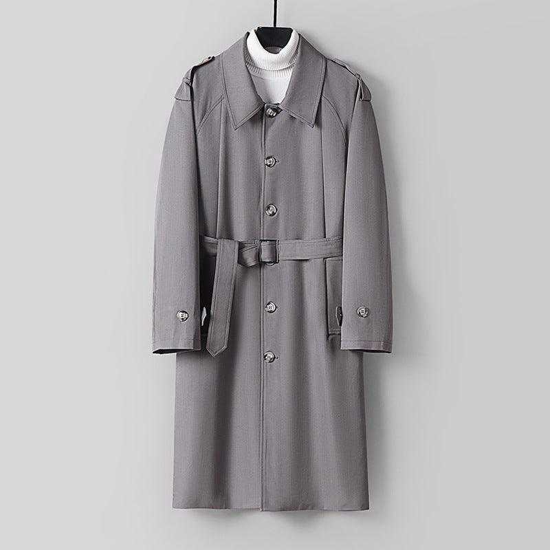 Herren Schlichter Twill-Trenchcoat mit verstellbarem Taillengürtel und Schulterpatten Drune