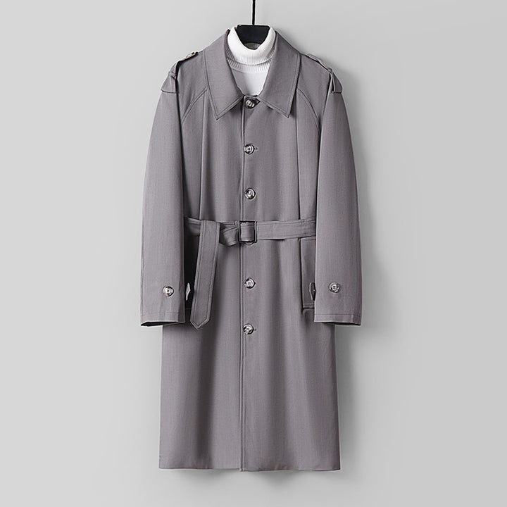 Herren Schlichter Twill-Trenchcoat mit verstellbarem Taillengürtel und Schulterpatten Drune